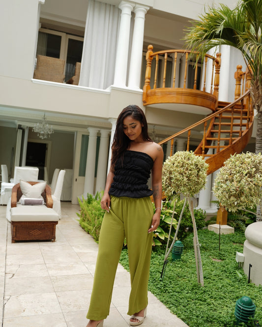 Olive Crinkle Straight Leg Resort Pants