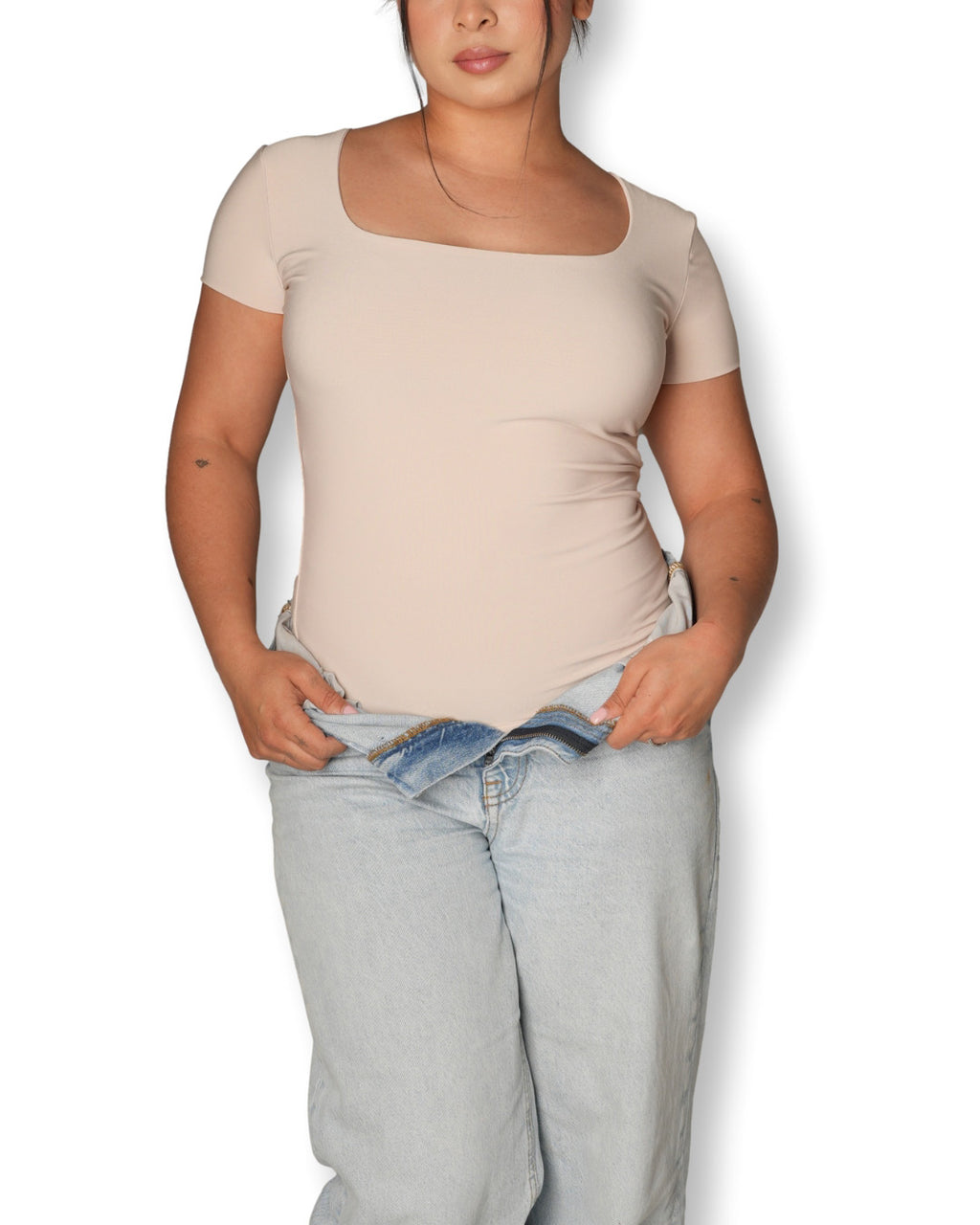 Tan Square Neck T-shirt