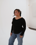 L | Black Long Sleeved Cowl Neck Top