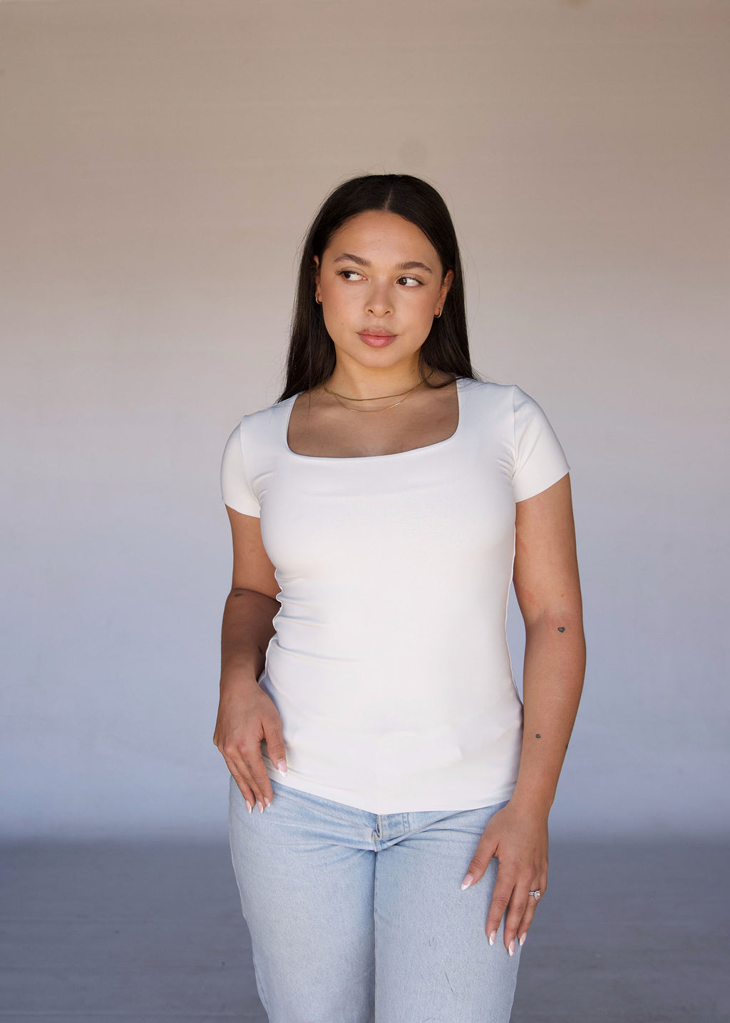 Cream Square Neck T-shirt