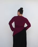 Dark Maroon Smooth Asymmetrical Bell Sleeve Top