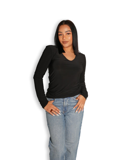 Black V-Neck Long Sleeved Top