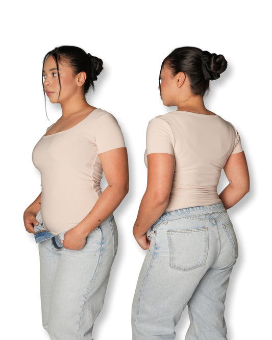 S | Tan Square Neck T-shirt