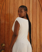 Cream Cowl Neck Drop Waist Midi Dress