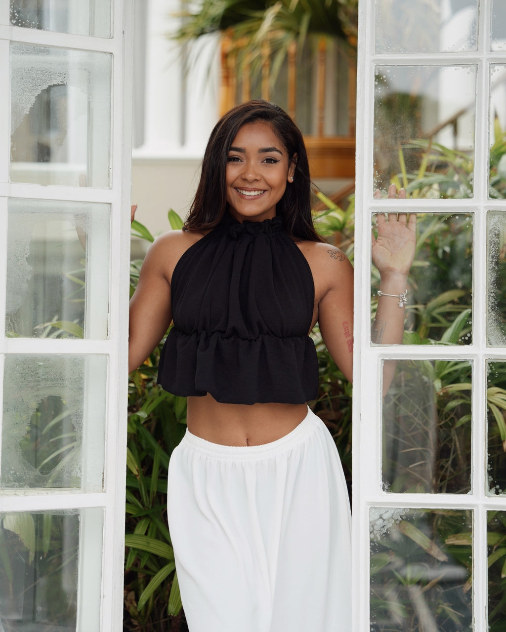 Black Ruffle Halter Neck Top