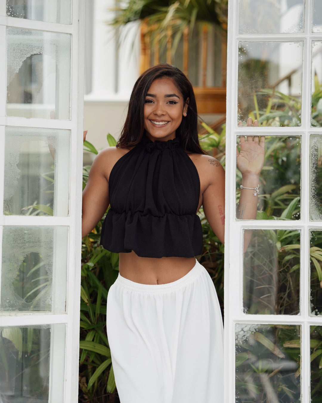Black Ruffle Halter Neck Top