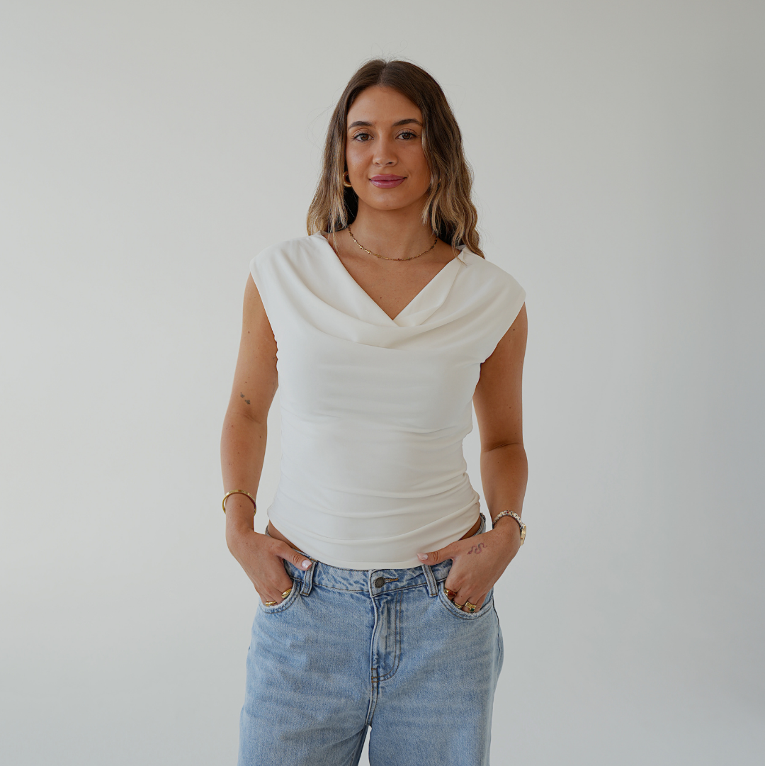 Cream Cowl Neck Top