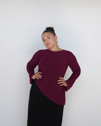 Dark Maroon Smooth Asymmetrical Bell Sleeve Top