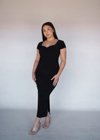 Black Short Sleeved Sweet-heart Dress