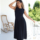 MEDIUM - Black Boat Neck Drop Waist Midi Dress