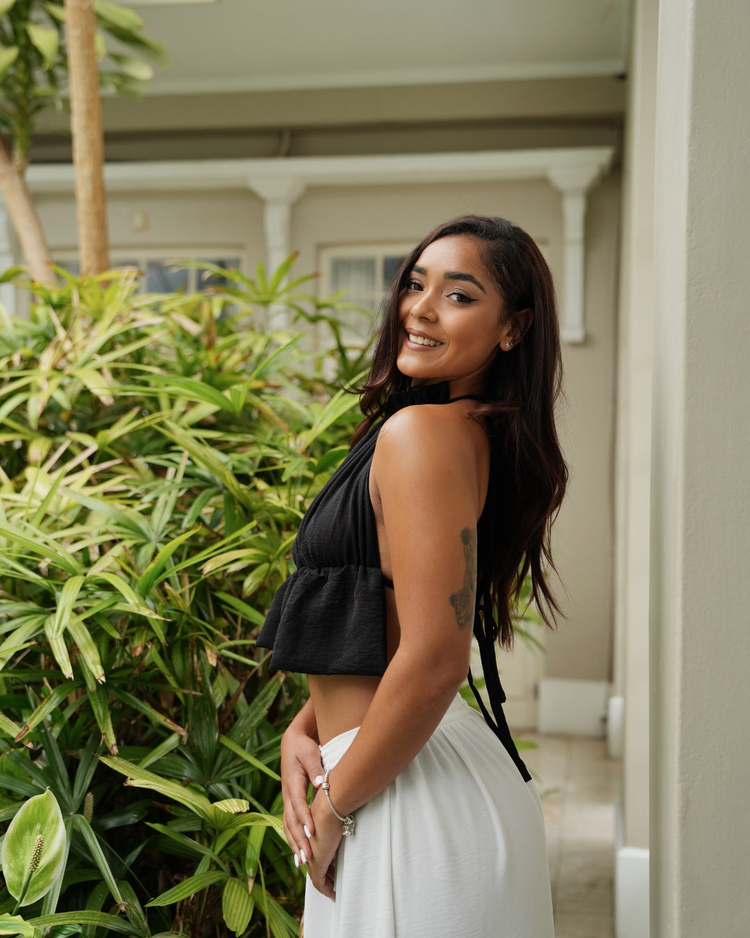 Black Ruffle Halter Neck Top