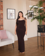 Chocolate Brown Bow Tie Evening Dress