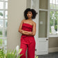 Red Crinkle Straight Leg Resort Pants