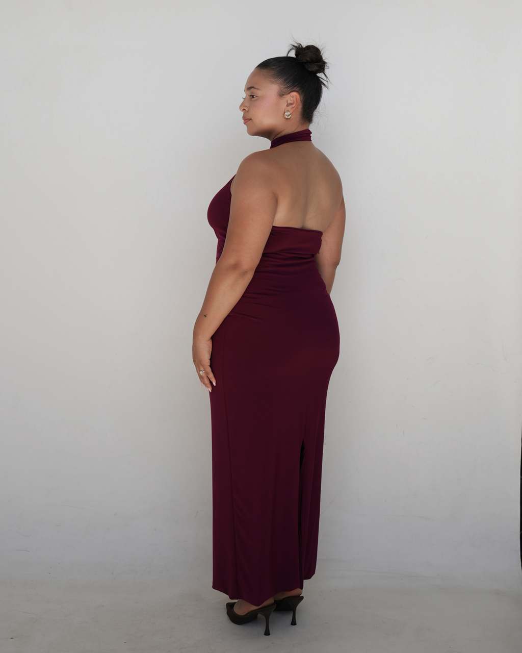 Maroon Smooth High Neck Dress