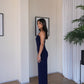 S | Navy Blue Sculpted Dress: Tall
