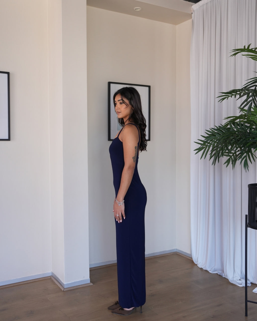 S | Navy Blue Sculpted Dress: Tall