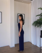 S | Navy Blue Sculpted Dress: Tall