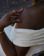 L | Cream Off-Shoulder Drop Waist Dress