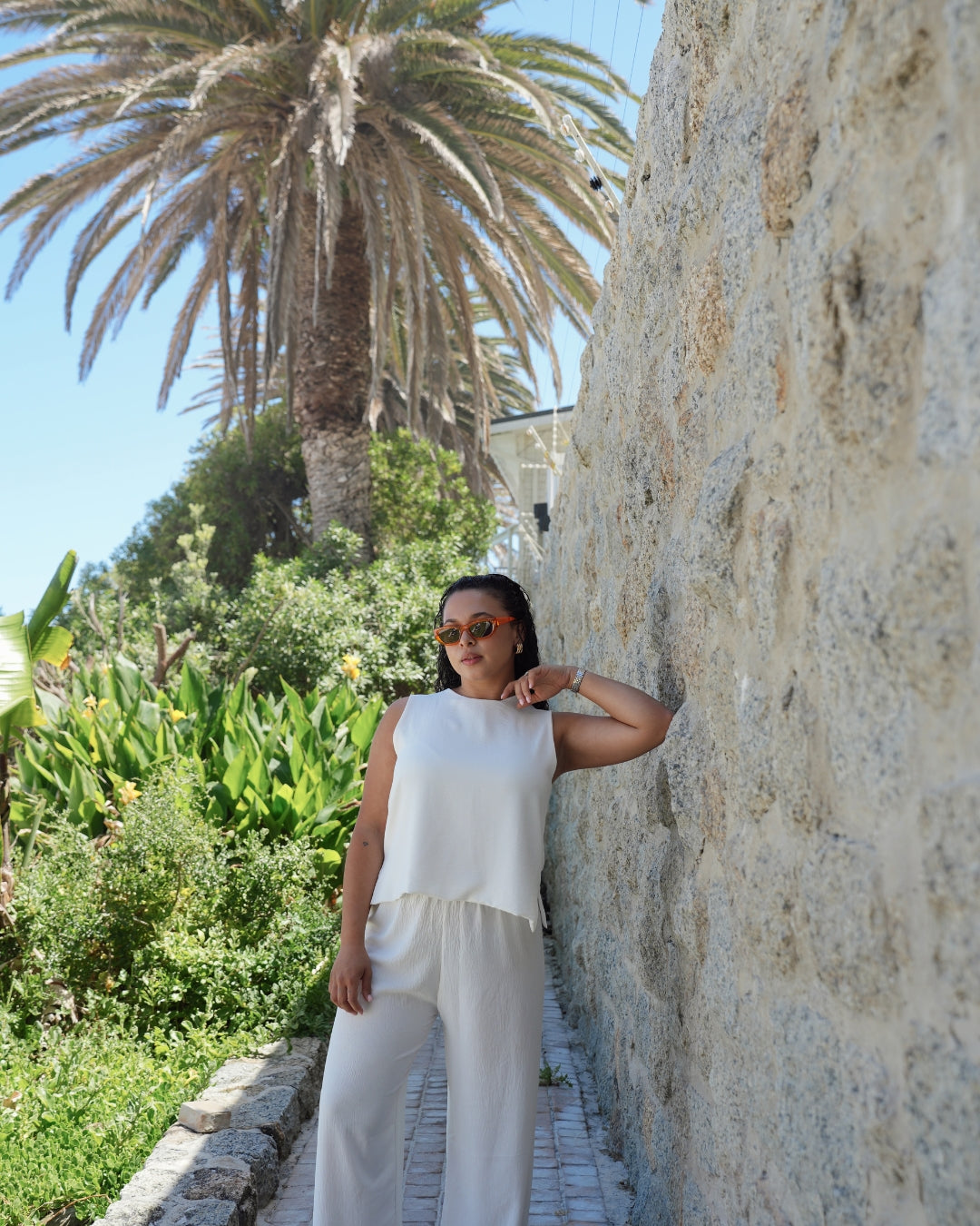Ivory Crinkle Sleeveless Top