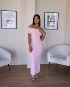 Baby Pink Off-shoulder Bardot Sculpted Dress