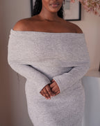 Grey Knit Off-Shoulder Dress