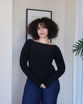 Black Boat Neck Top