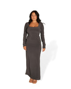 Grey Long-sleeved Sculpted Dress