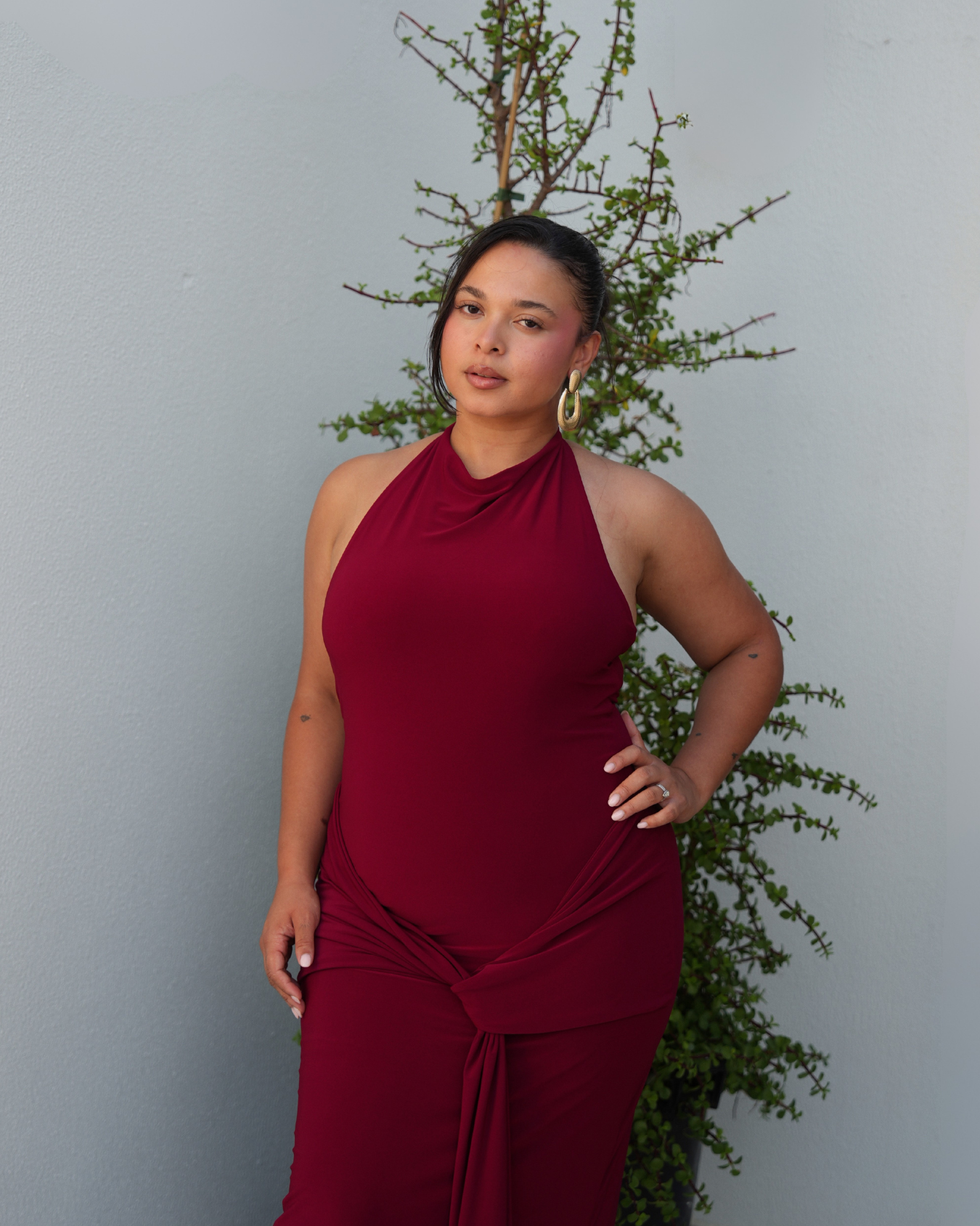 Maroon Halter Dress with Tie Detail