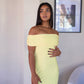 S | Pastel Yellow Off-shoulder Bardot Sculpted Dress