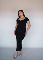 Black Short Sleeved Sweet-heart Dress