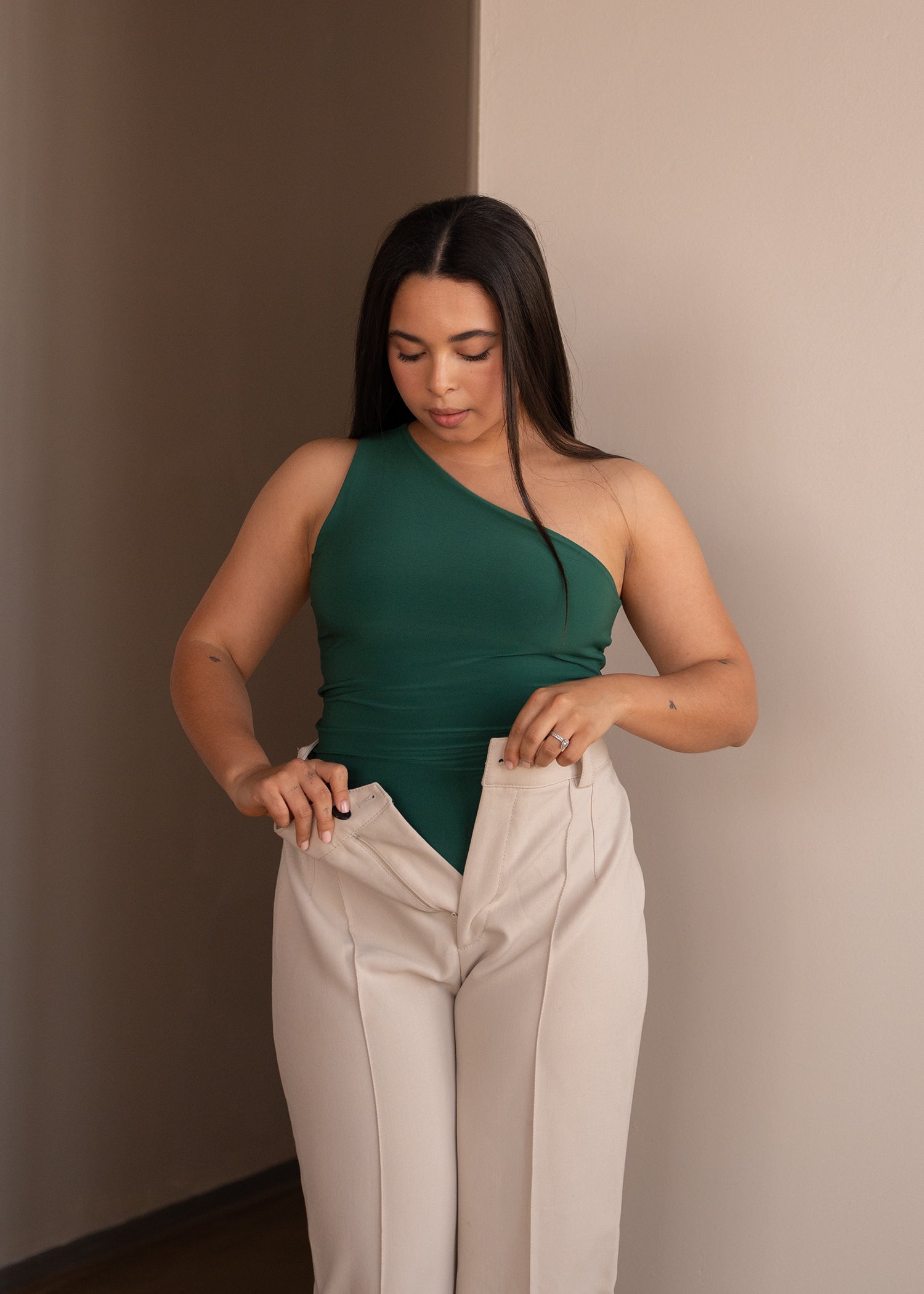 Deep Green One Shoulder Top