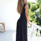 MEDIUM - Black Boat Neck Drop Waist Midi Dress