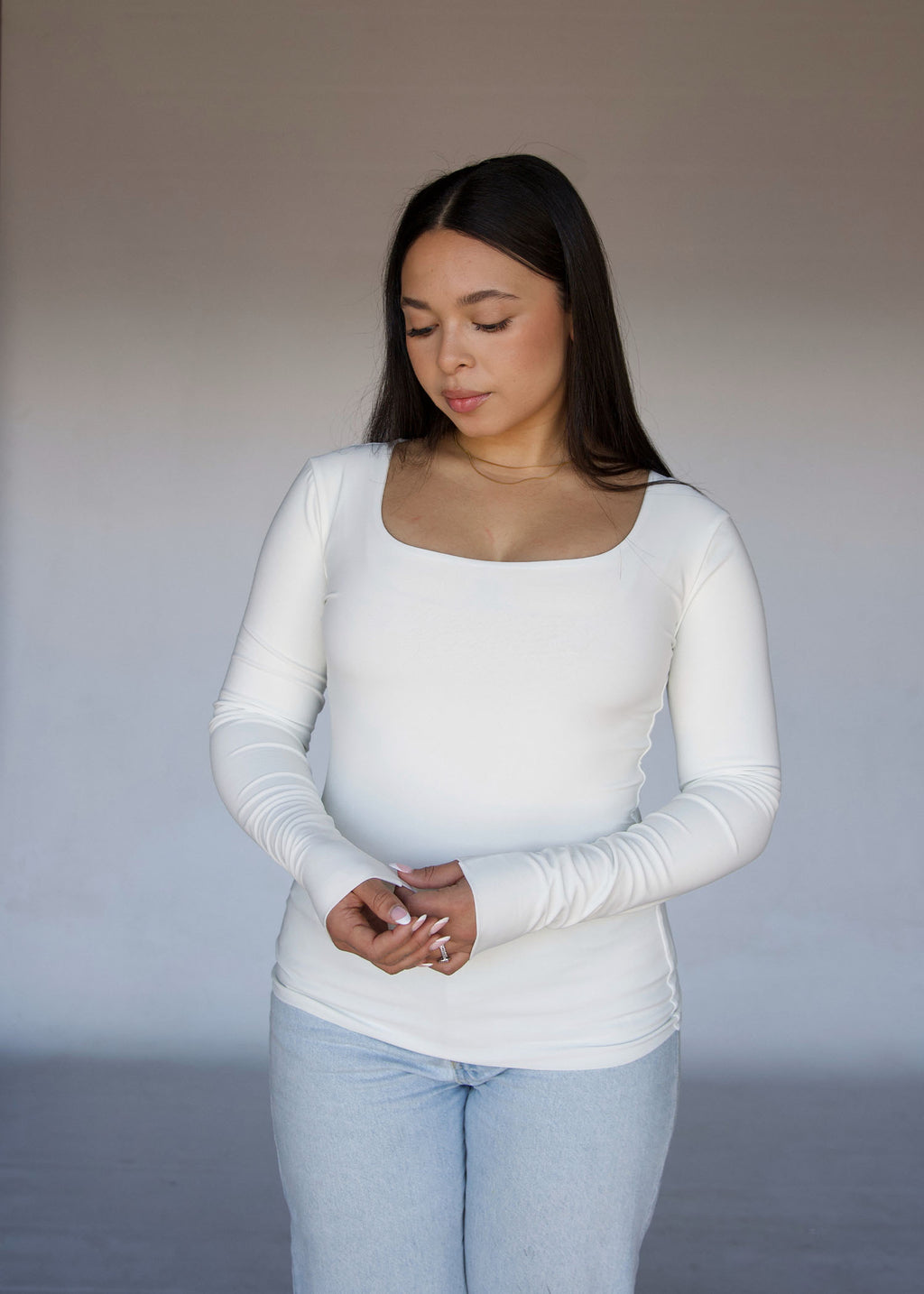 XL | Cream Square Neck Long Sleeved Top