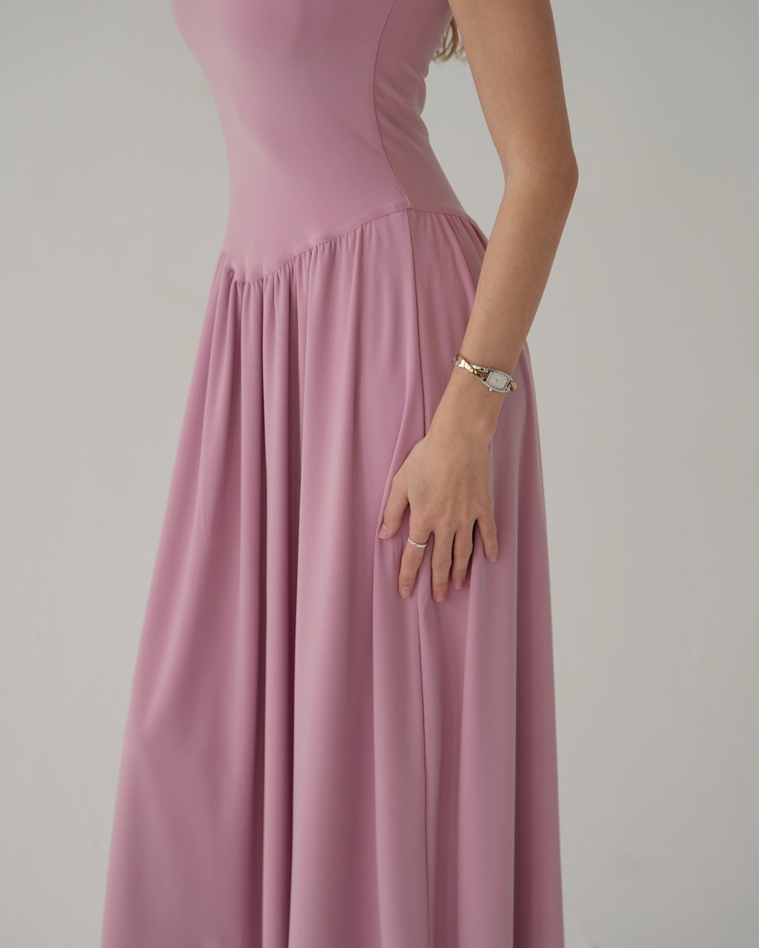 XS | Dusty Pink Tank-Style Drop Waist Midi Dress