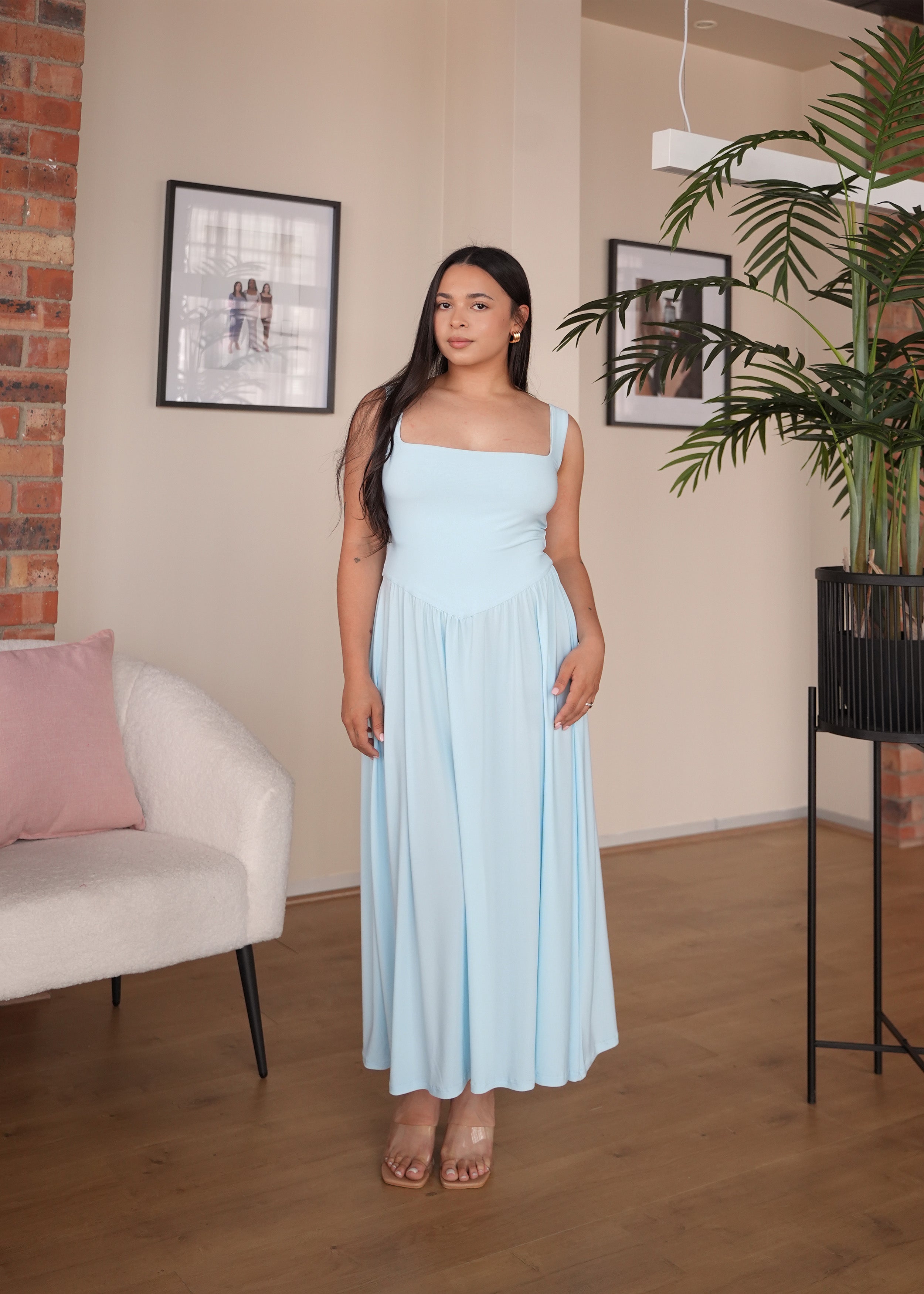 Baby Blue Tank-Style Drop Waist Midi Dress The Shopaholic Baby Blue Tank-Style Drop Waist Midi Dress The Shopaholic