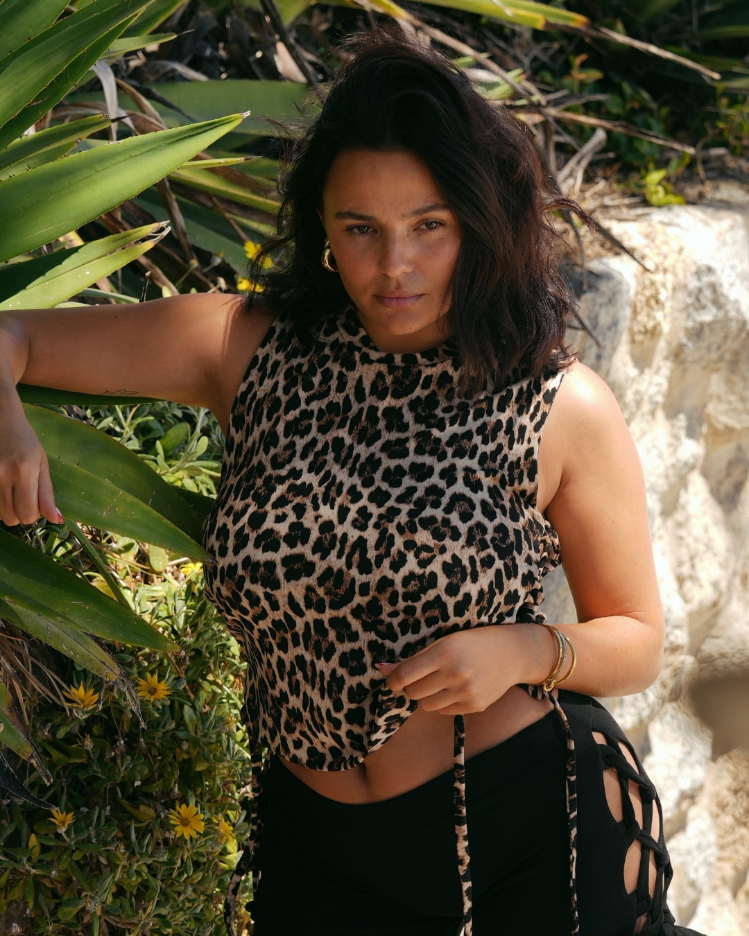 Leopard Lace Up Muscle Tee