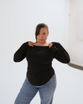 Black Long Sleeved Cowl Neck Top