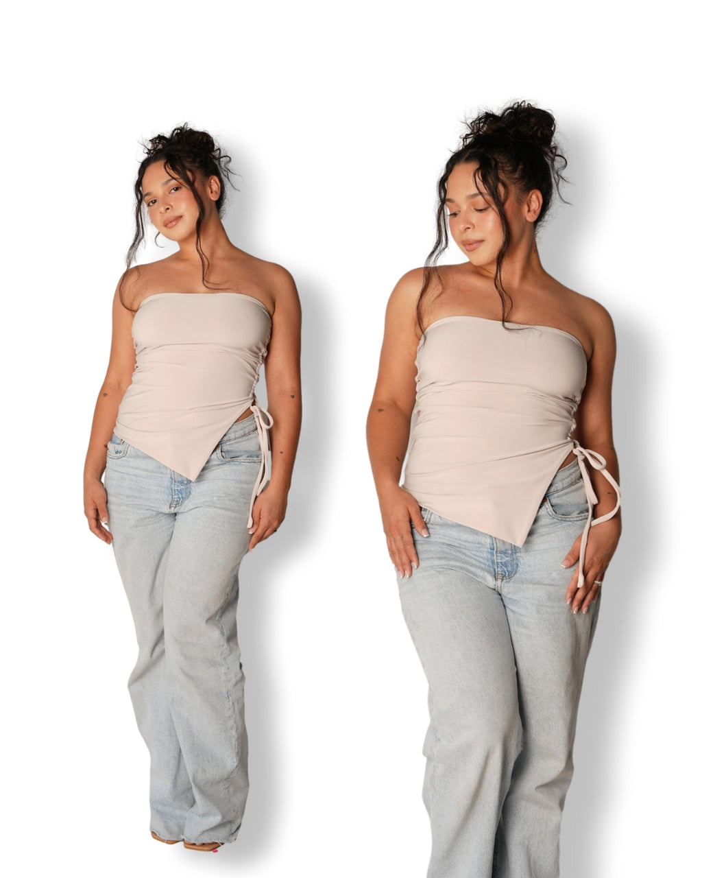 Tan Strapless Top with Side Slit