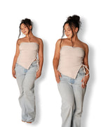 Tan Strapless Top with Side Slit