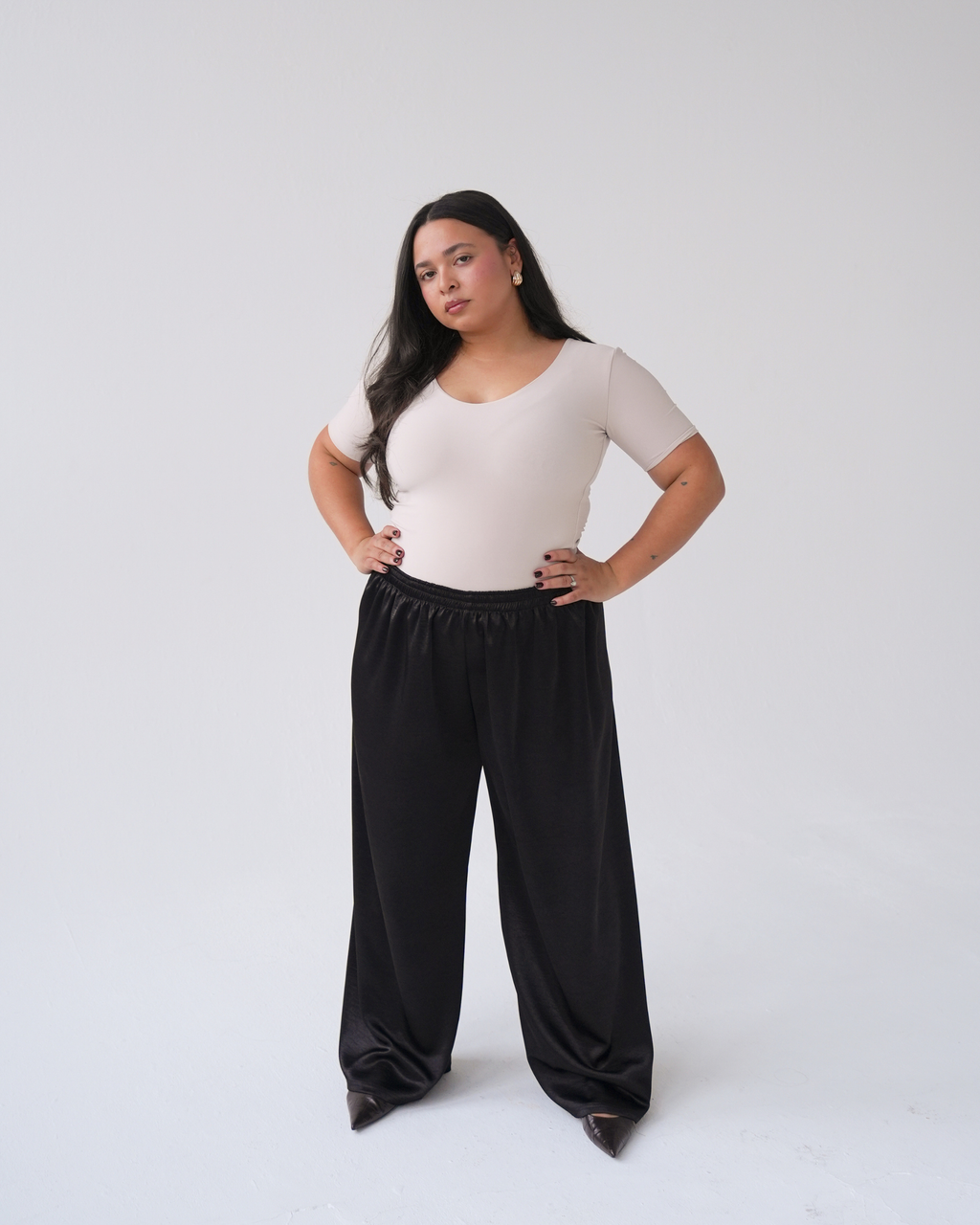 Black Satin Straight Leg Trousers