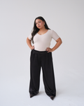 Black Satin Straight Leg Trousers