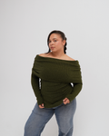Military Knit Off-Shoulder Top