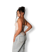 Tan Strapless Top with Side Slit