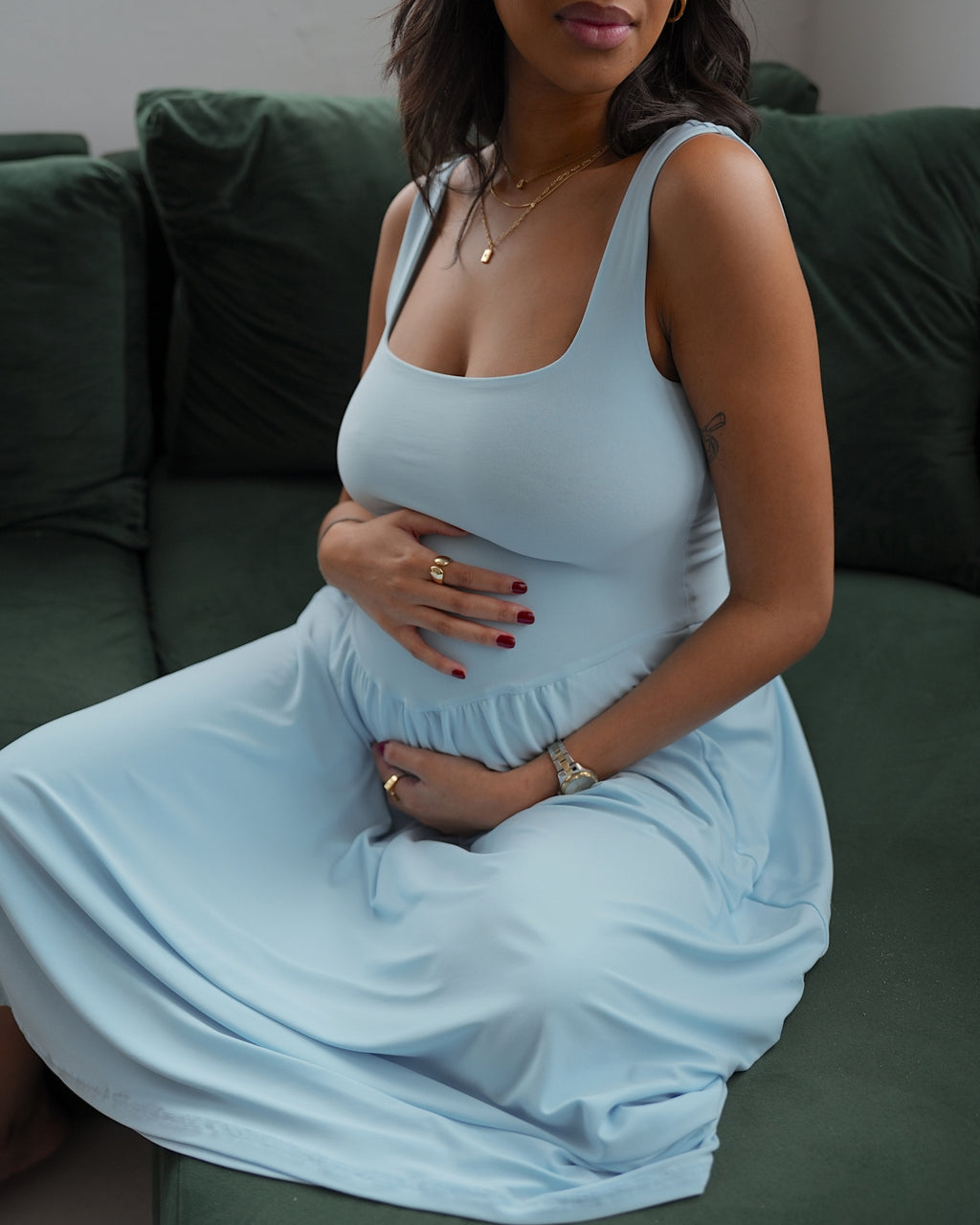 Baby Blue Tank-Style Drop Waist Midi Dress