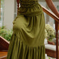 Olive Crinkle Single Tiered Skirt