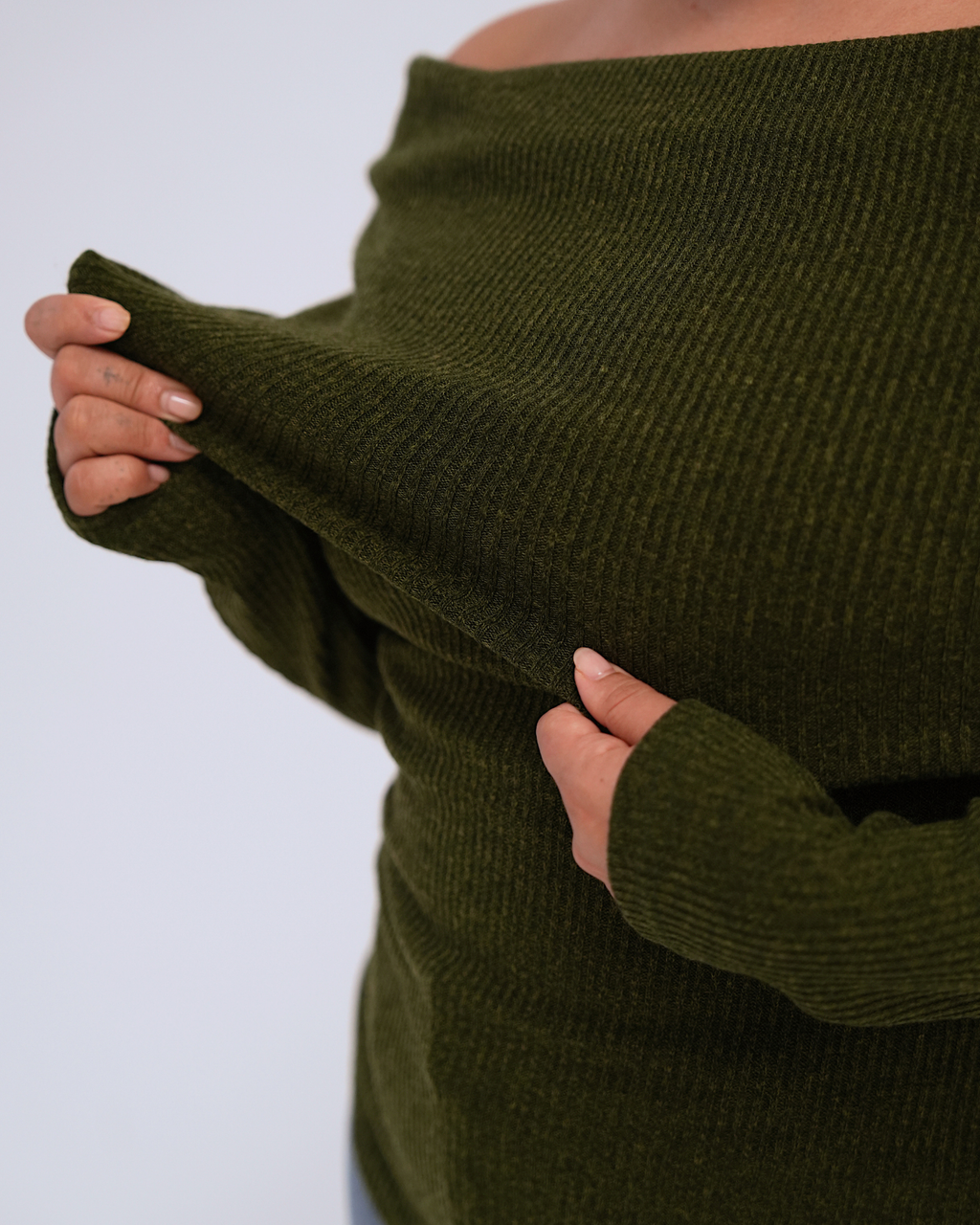 Military Knit Off-Shoulder Top