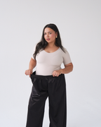 Black Satin Straight Leg Trousers