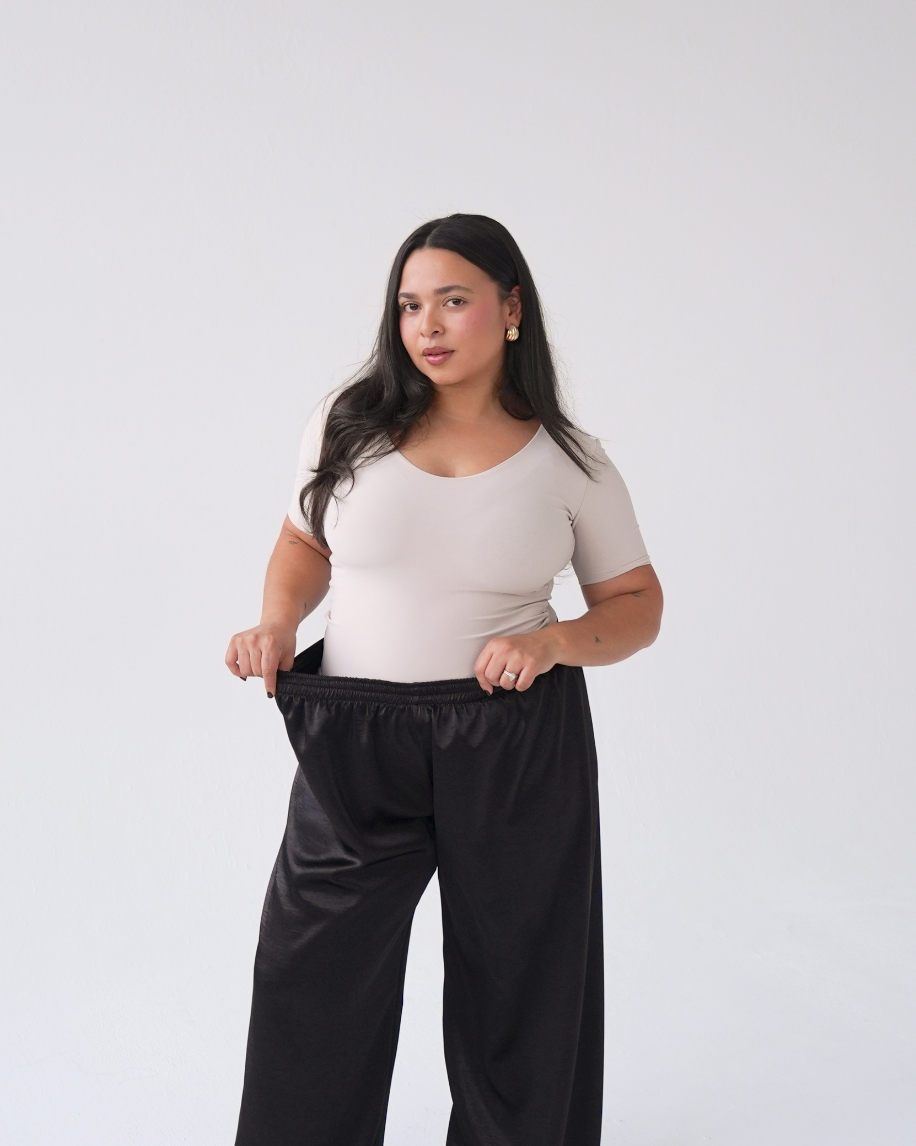 Black Satin Straight Leg Trousers