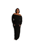 Black Bardot Sculpted Dress with Long Sleeves