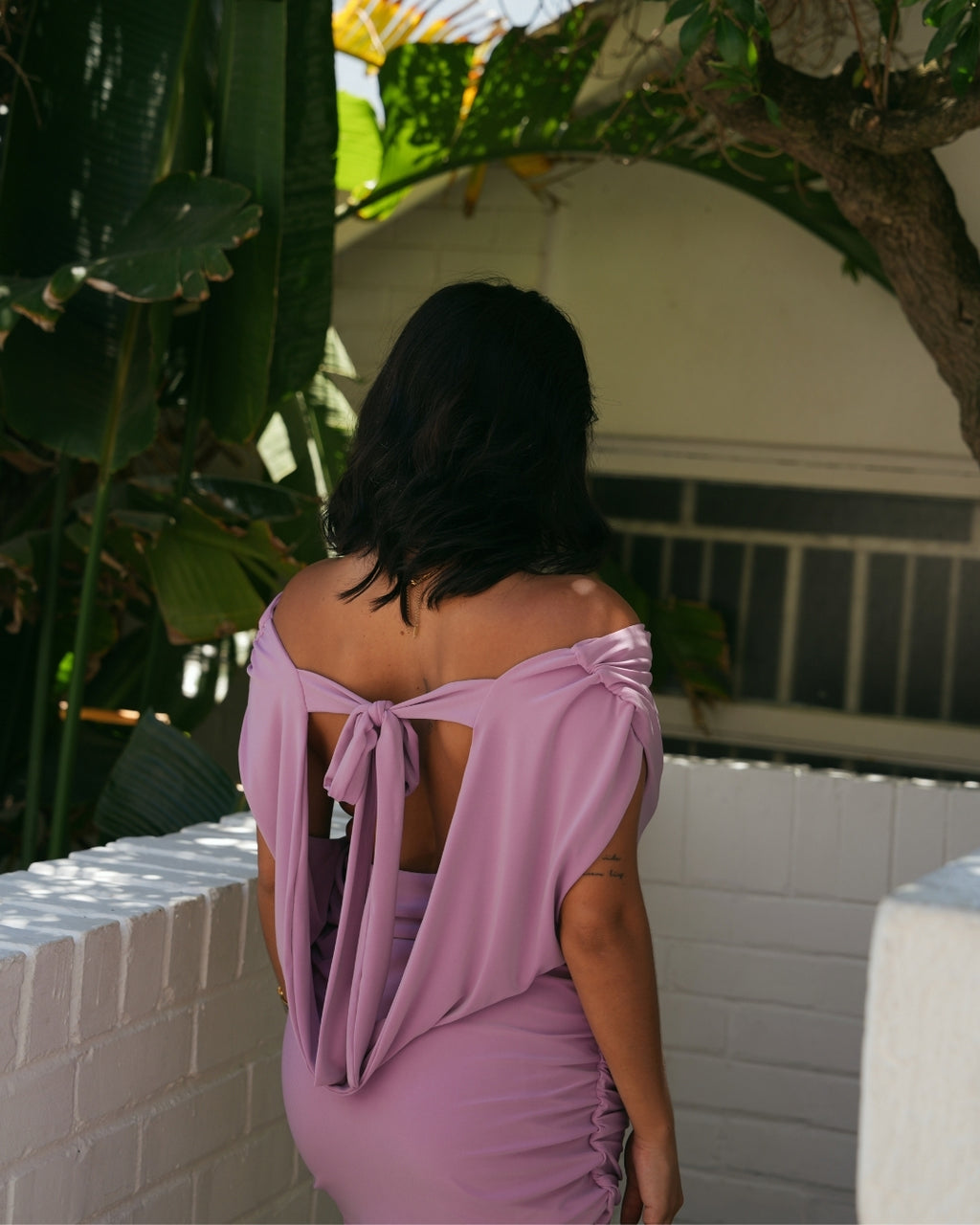Dusty Lilac Cowl Neck Mini Dress with Low Back